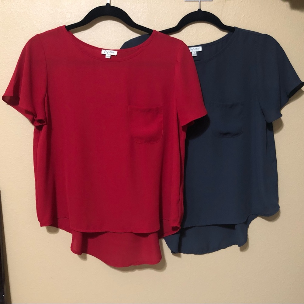 [Lily White] Red & Gray Blouses